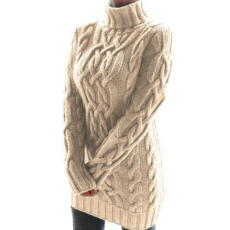 Women's Chunky Cable Knit Dress with Turtleneck | Mini