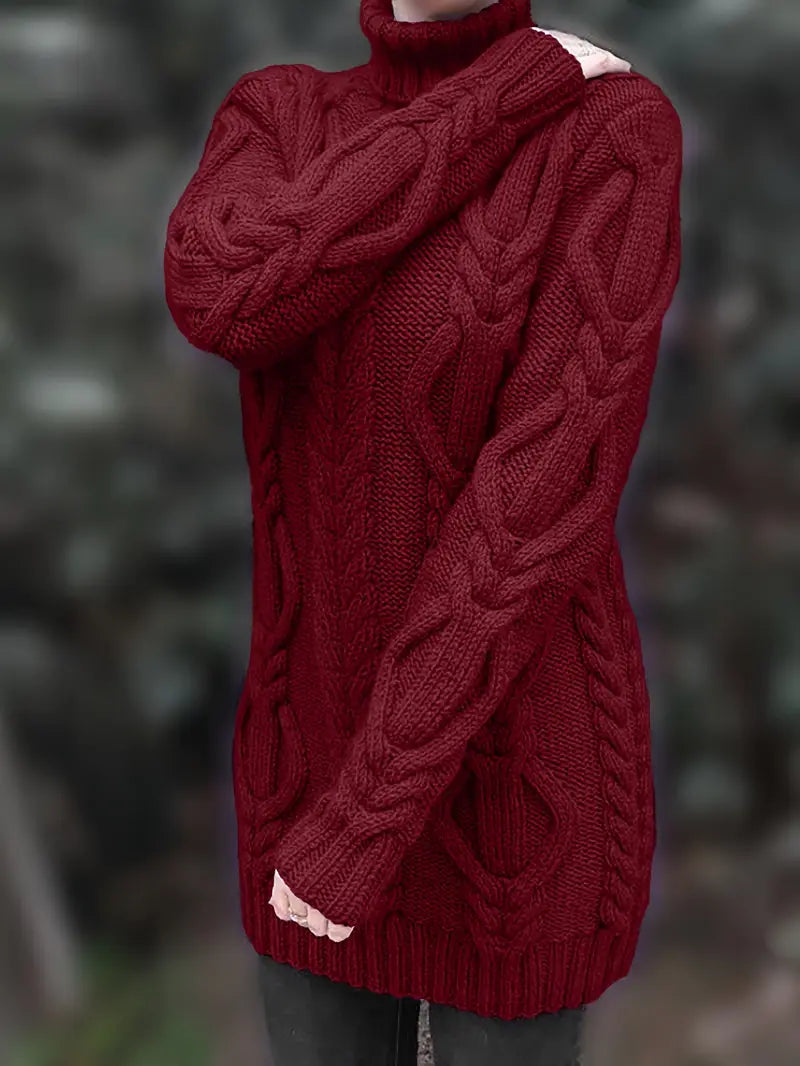 Women's Chunky Cable Knit Dress with Turtleneck | Mini
