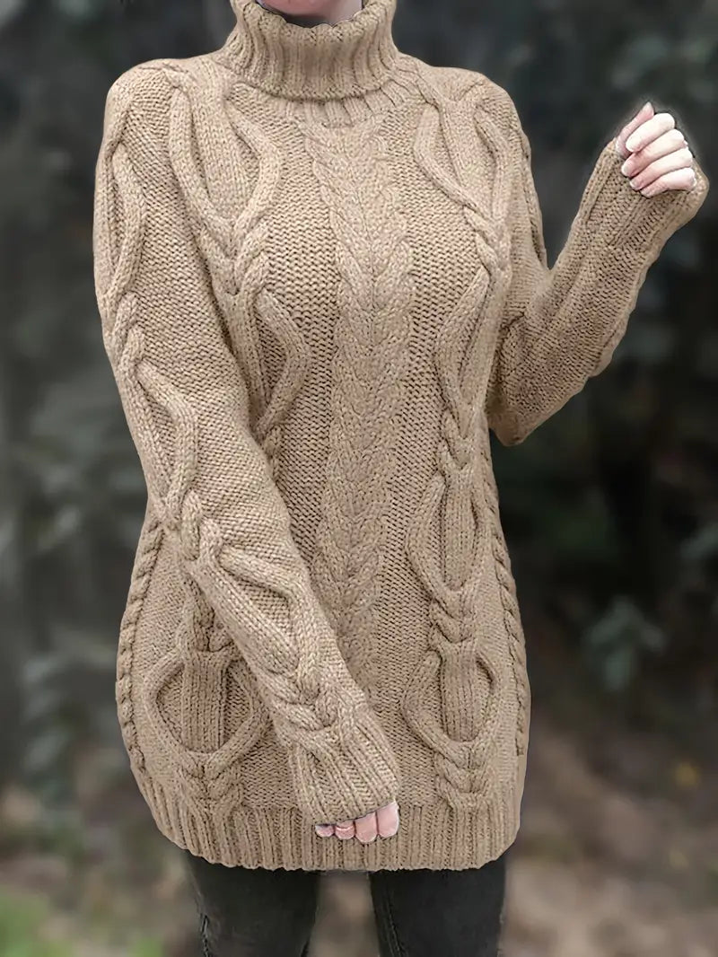 Women's Chunky Cable Knit Dress with Turtleneck | Mini
