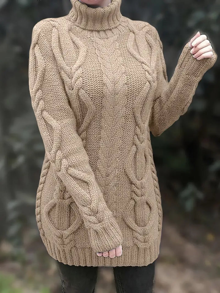 Women's Chunky Cable Knit Dress with Turtleneck | Mini