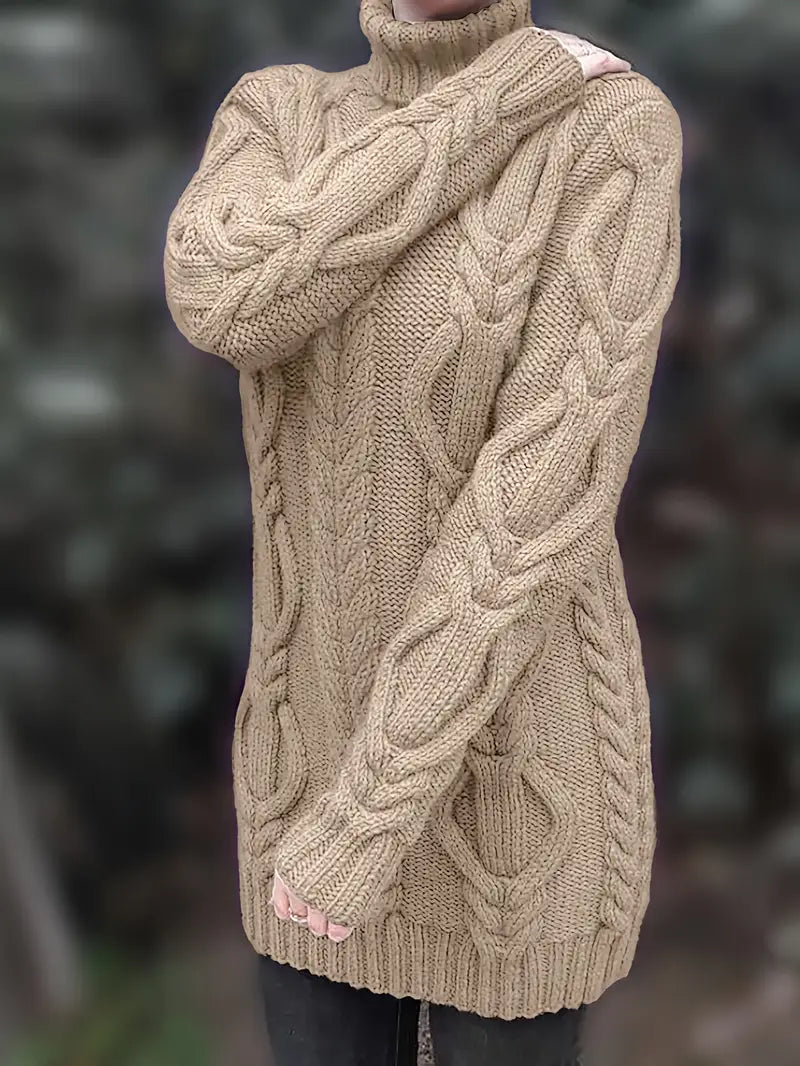 Women's Chunky Cable Knit Dress with Turtleneck | Mini