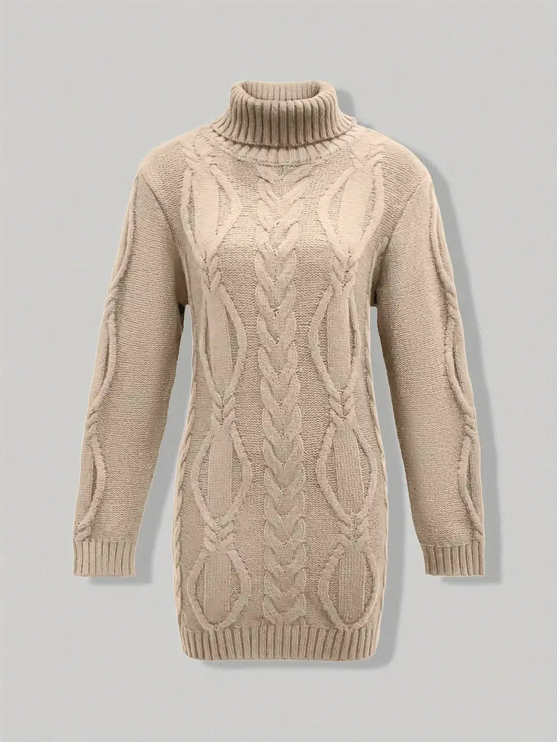 Women's Chunky Cable Knit Dress with Turtleneck | Mini