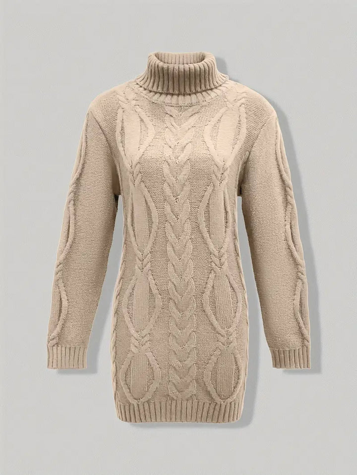 Women's Chunky Cable Knit Dress with Turtleneck | Mini