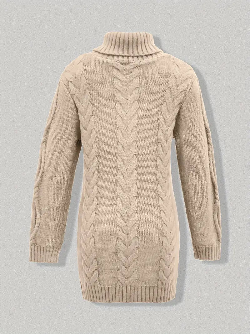 Women's Chunky Cable Knit Dress with Turtleneck | Mini