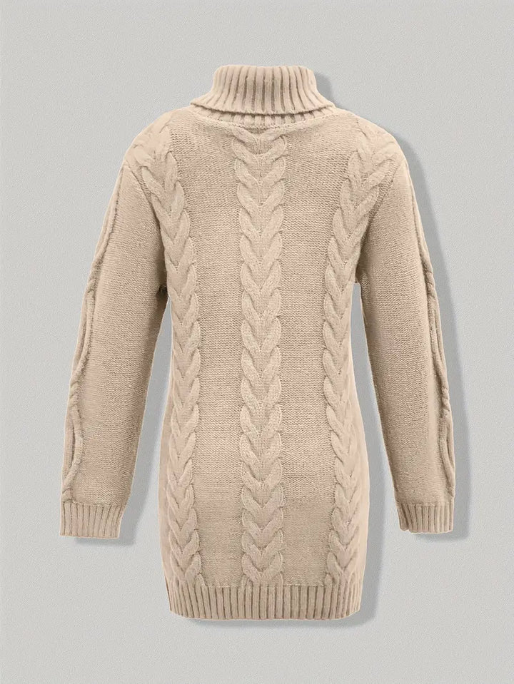 Women's Chunky Cable Knit Dress with Turtleneck | Mini