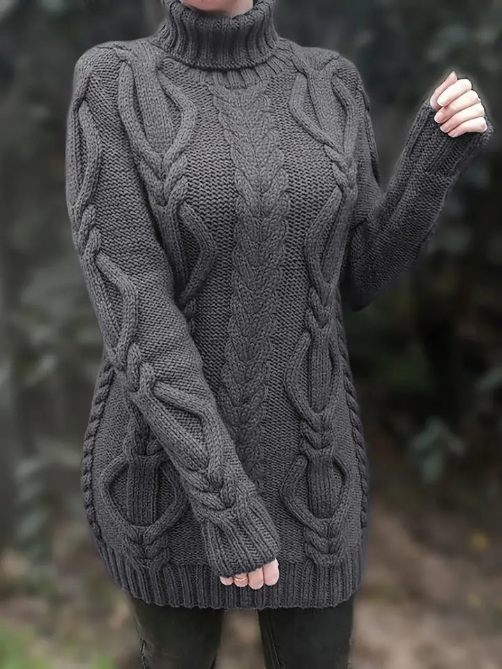Women's Chunky Cable Knit Dress with Turtleneck | Mini