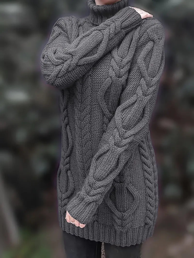 Women's Chunky Cable Knit Dress with Turtleneck | Mini