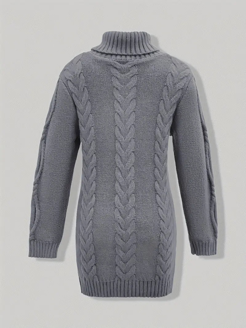 Women's Chunky Cable Knit Dress with Turtleneck | Mini