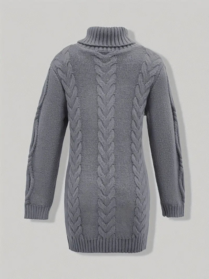 Women's Chunky Cable Knit Dress with Turtleneck | Mini