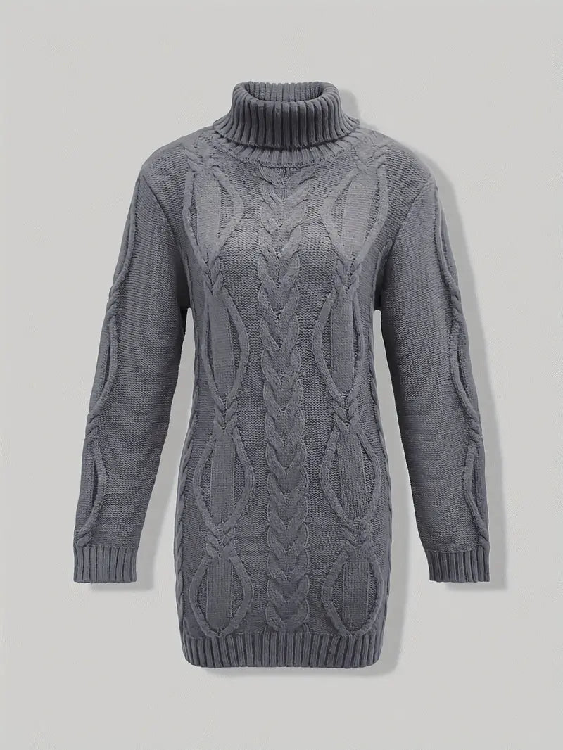 Women's Chunky Cable Knit Dress with Turtleneck | Mini