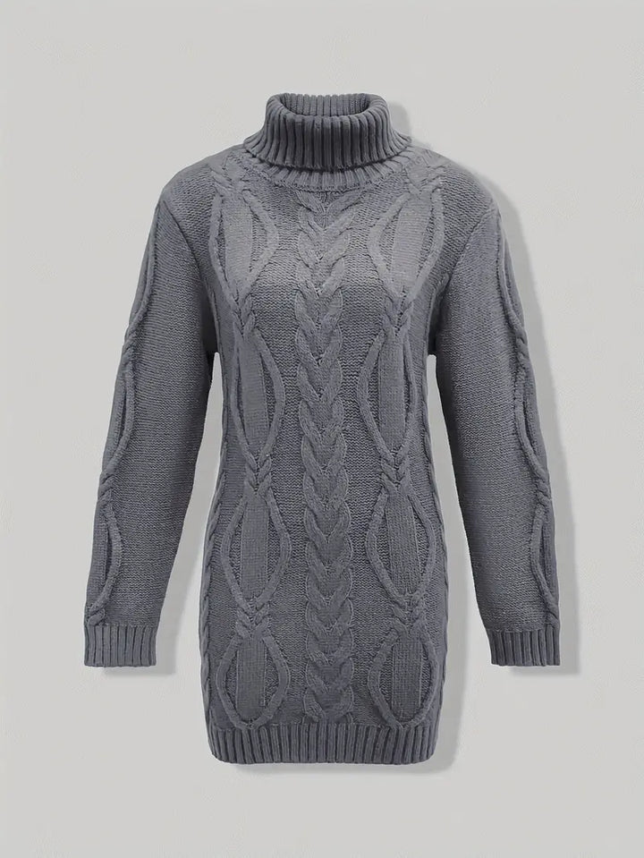 Women's Chunky Cable Knit Dress with Turtleneck | Mini