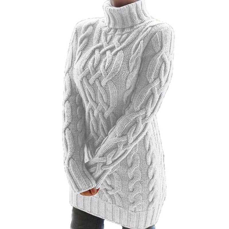 Women's Chunky Cable Knit Dress with Turtleneck | Mini