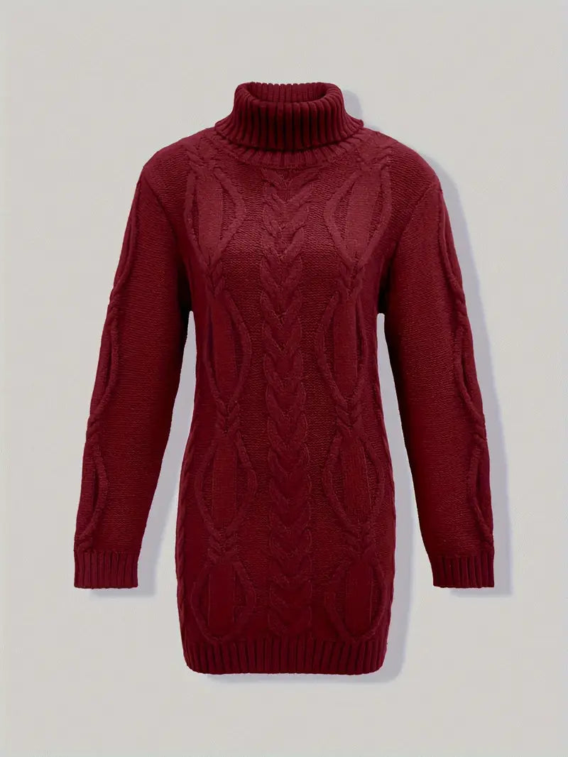 Women's Chunky Cable Knit Dress with Turtleneck | Mini