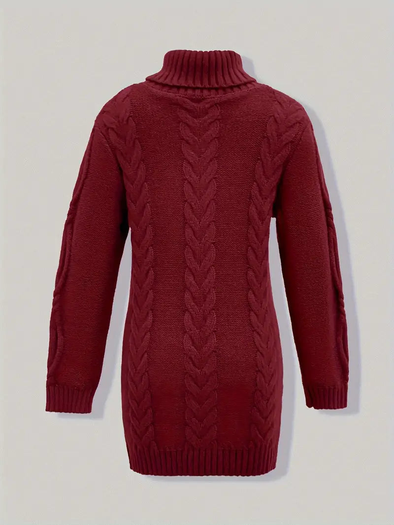 Women's Chunky Cable Knit Dress with Turtleneck | Mini