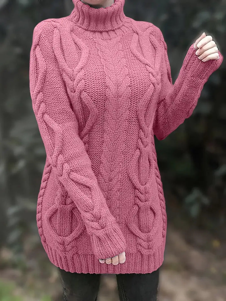 Women's Chunky Cable Knit Dress with Turtleneck | Mini