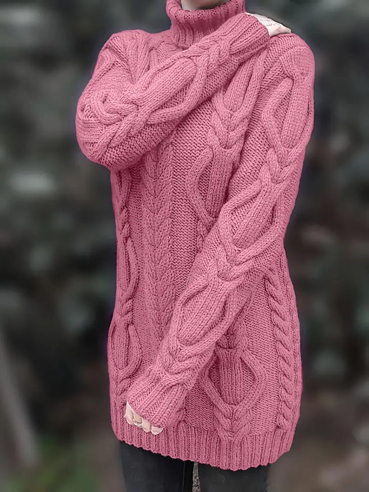 Women's Chunky Cable Knit Dress with Turtleneck | Mini