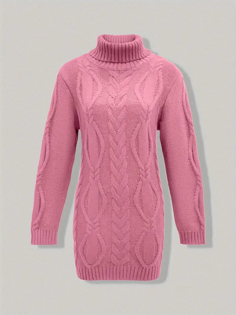 Women's Chunky Cable Knit Dress with Turtleneck | Mini