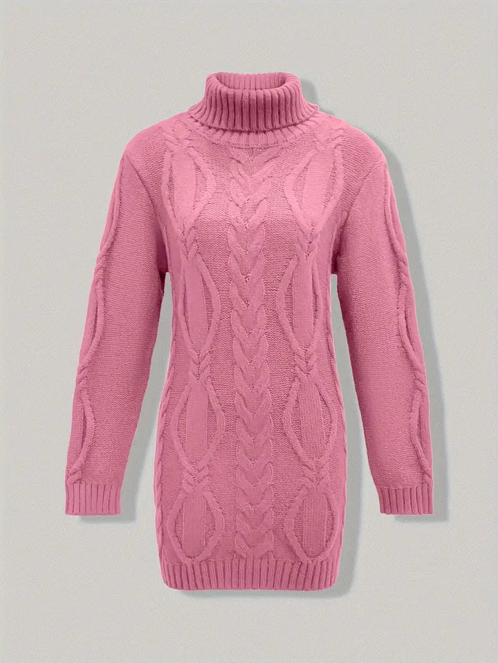 Women's Chunky Cable Knit Dress with Turtleneck | Mini