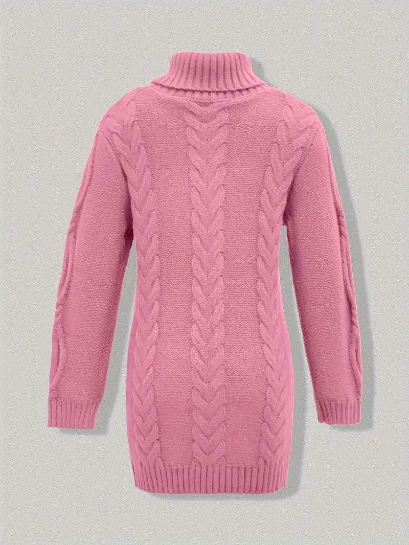 Women's Chunky Cable Knit Dress with Turtleneck | Mini