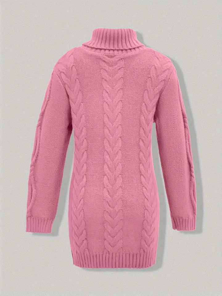 Women's Chunky Cable Knit Dress with Turtleneck | Mini