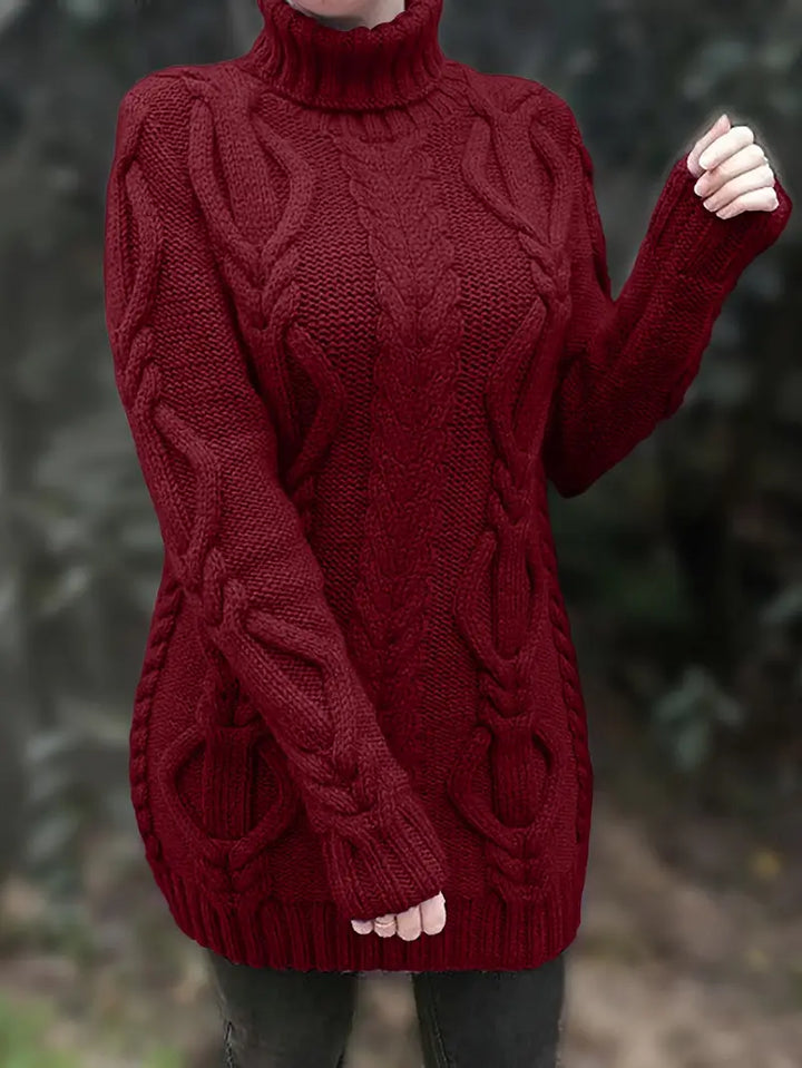 Women's Chunky Cable Knit Dress with Turtleneck | Mini