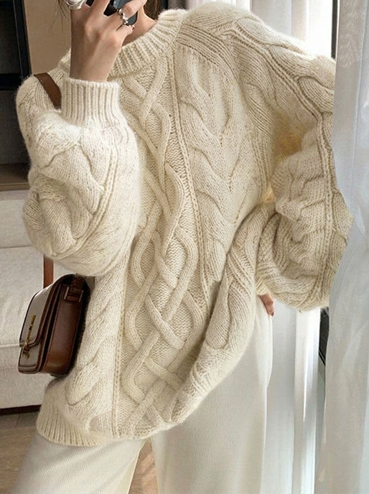 Women's Chunky Cable Knit Jumper with Mock Neck | Oversized