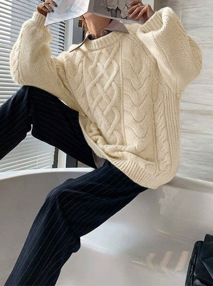 Women's Chunky Cable Knit Jumper with Mock Neck | Oversized