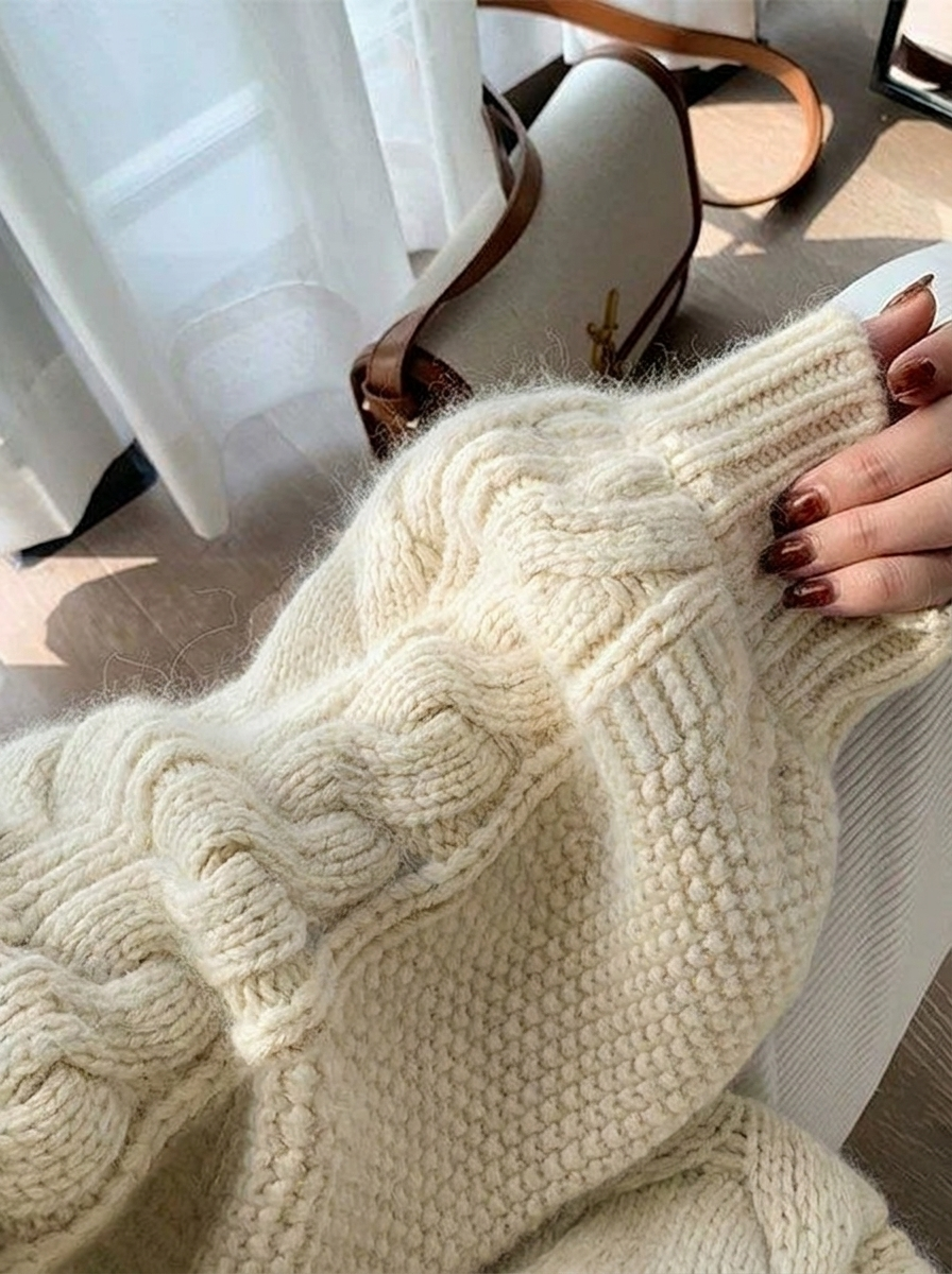 Women's Chunky Cable Knit Jumper with Mock Neck | Oversized