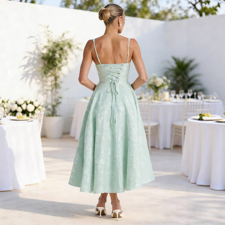 Women’s Cocktail Dress Midi with Corset Bodice & Floral Jacquard | Formal