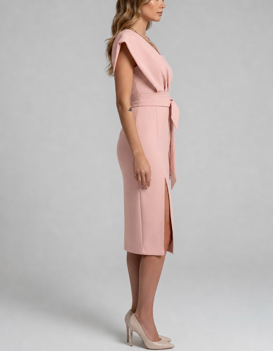 Women's Cocktail Dress One Shoulder with Tie Waist | Midi