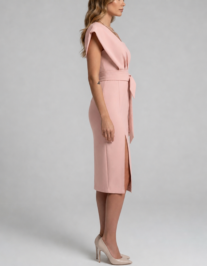Women's Cocktail Dress One Shoulder with Tie Waist | Midi