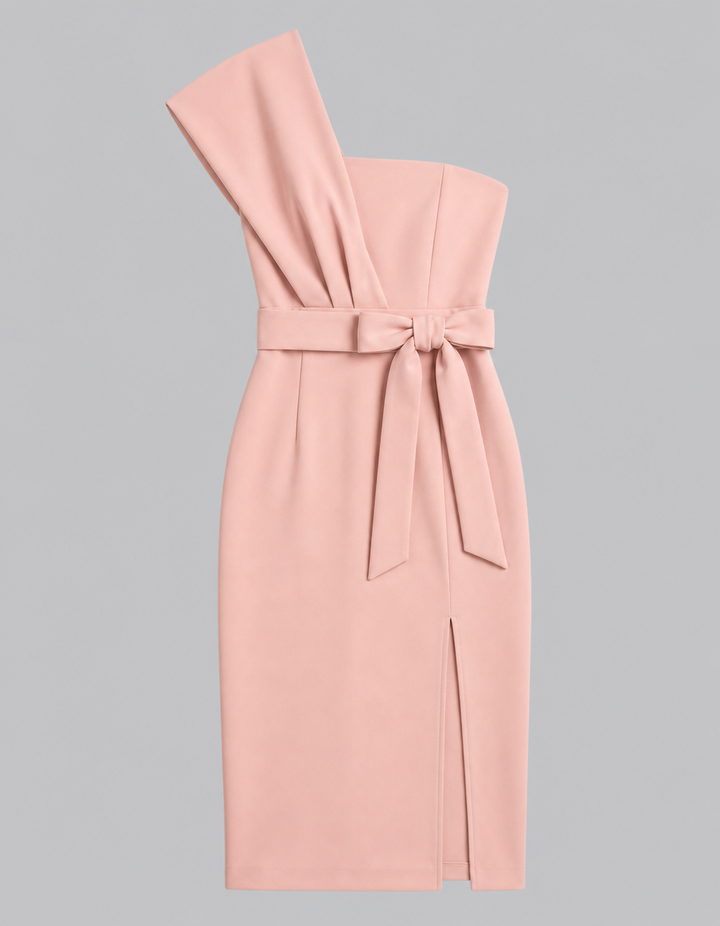 Women's Cocktail Dress One Shoulder with Tie Waist | Midi