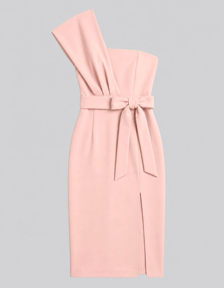 Women's Cocktail Dress One Shoulder with Tie Waist | Midi
