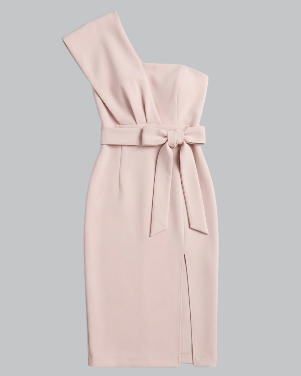 Women's Cocktail Dress One Shoulder with Tie Waist | Midi