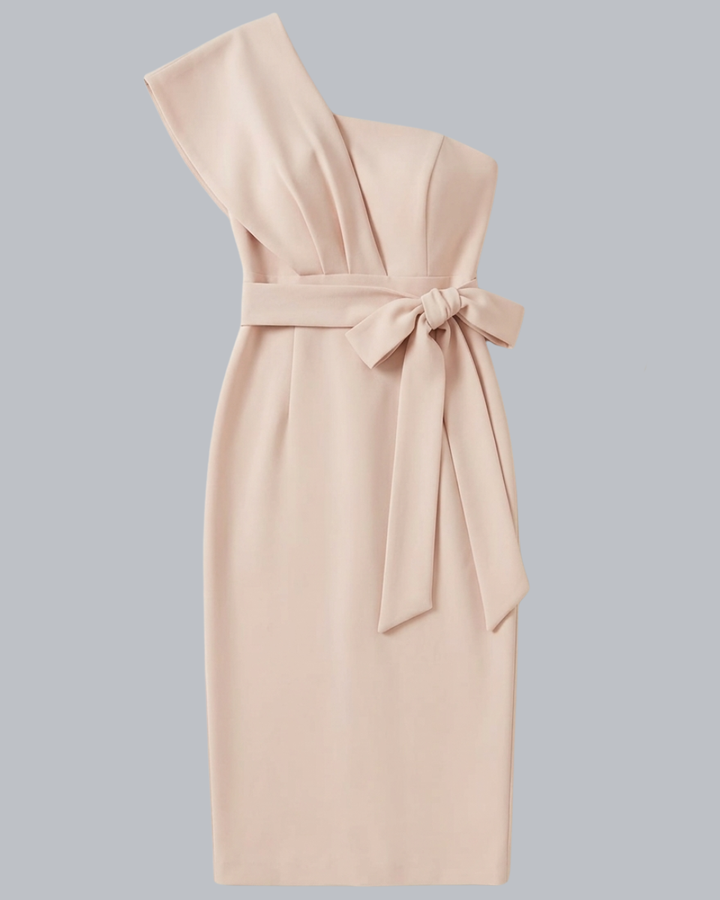 Women's Cocktail Dress One Shoulder with Tie Waist | Midi