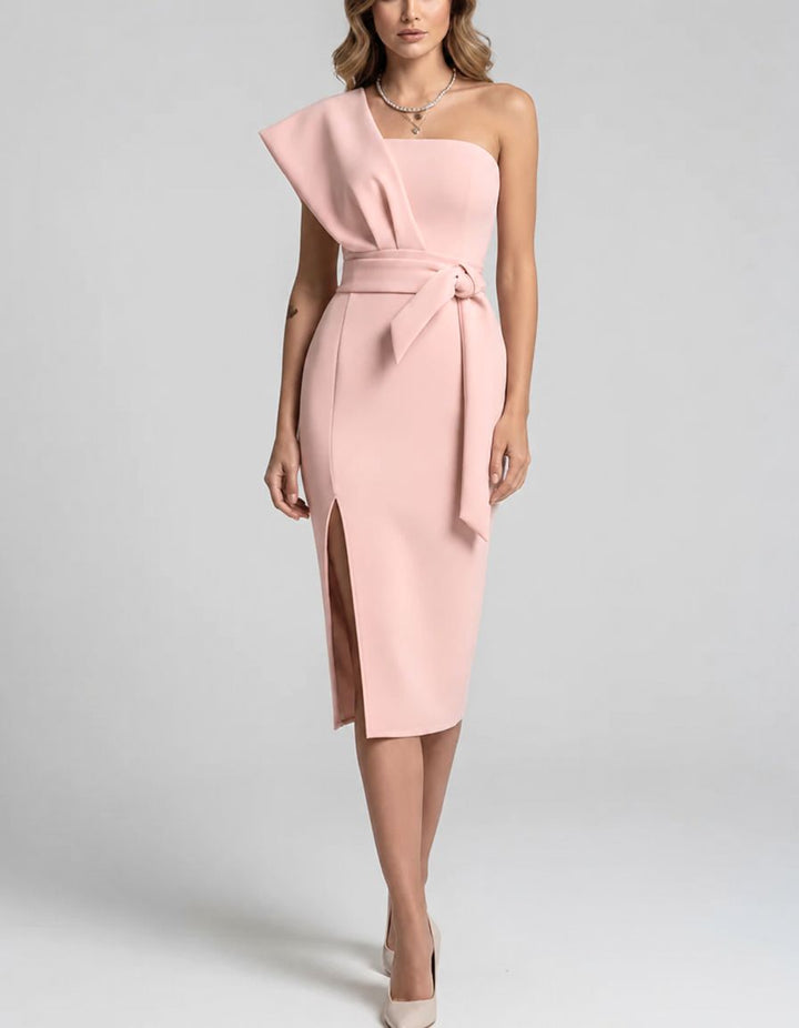 Women's Cocktail Dress One Shoulder with Tie Waist | Midi
