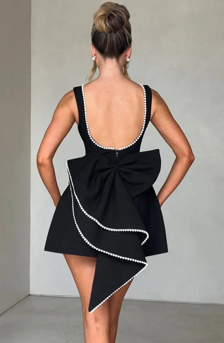 Women's Cocktail Dress with Bow Back | Beaded Mini