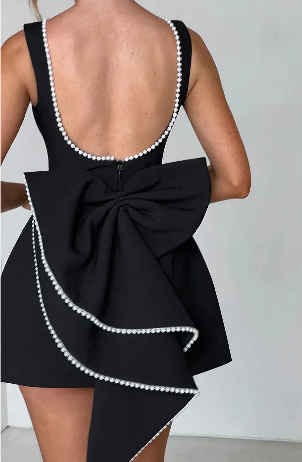 Women's Cocktail Dress with Bow Back | Beaded Mini