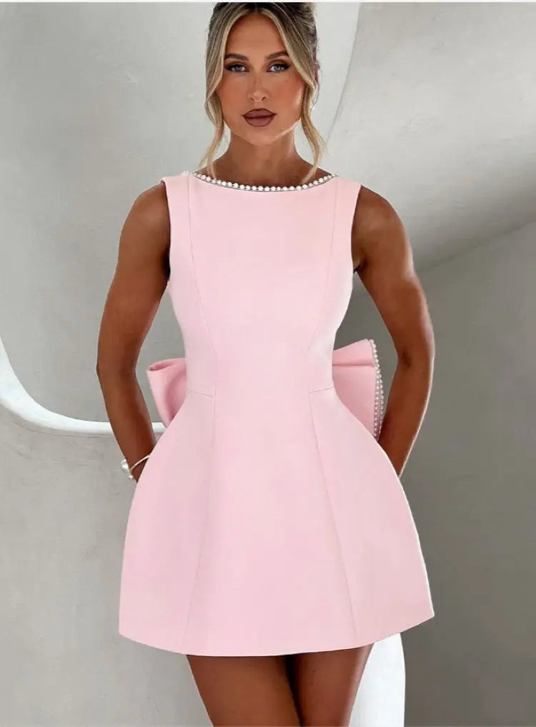 Women's Cocktail Dress with Bow Back | Beaded Mini