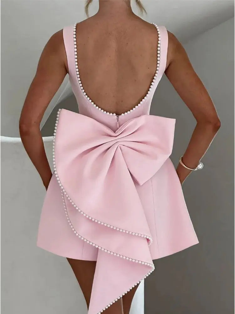 Women's Cocktail Dress with Bow Back | Beaded Mini