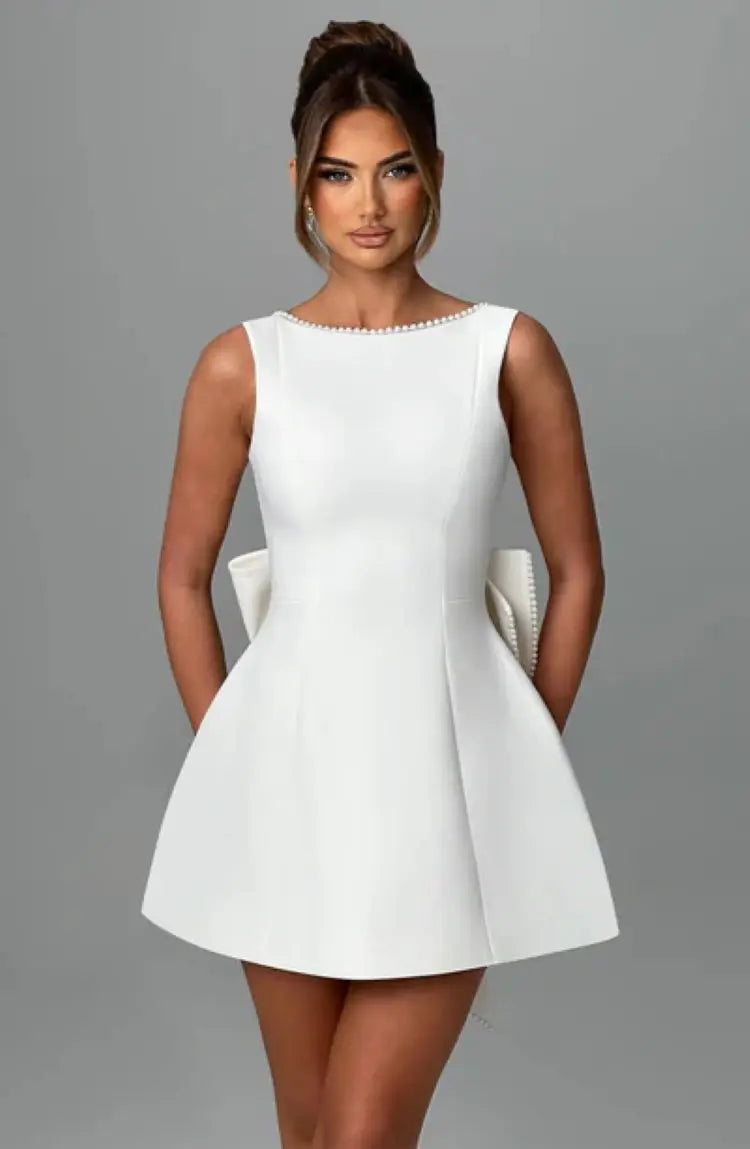 Women's Cocktail Dress with Bow Back | Beaded Mini