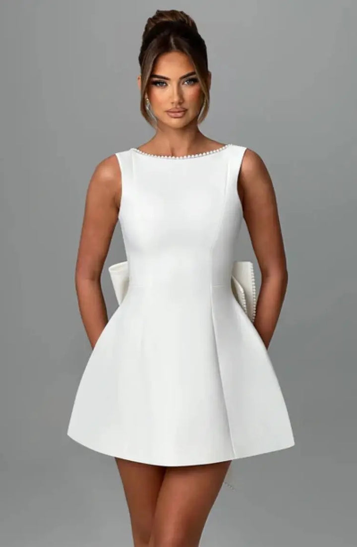 Women's Cocktail Dress with Bow Back | Beaded Mini