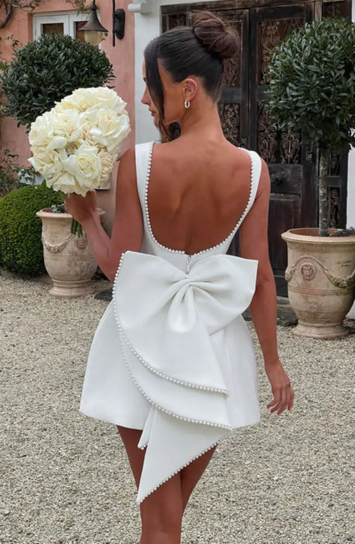 Women's Cocktail Dress with Bow Back | Beaded Mini