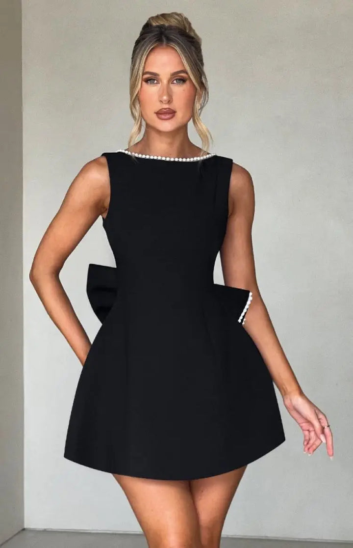 Women's Cocktail Dress with Bow Back | Beaded Mini