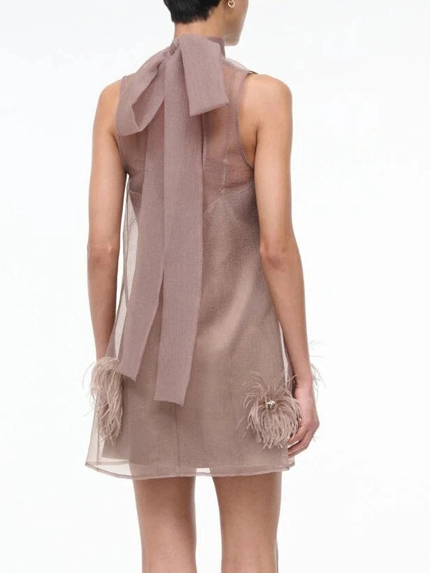 Women's Cocktail Dress with Mock Neck & Bow | Mini