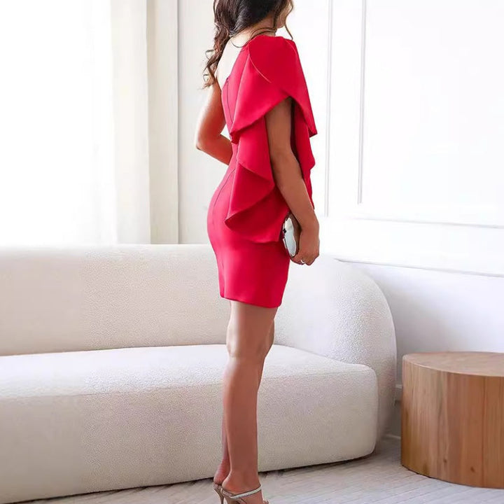 Women's Cocktail Dress with One Shoulder & Ruffle | Mini