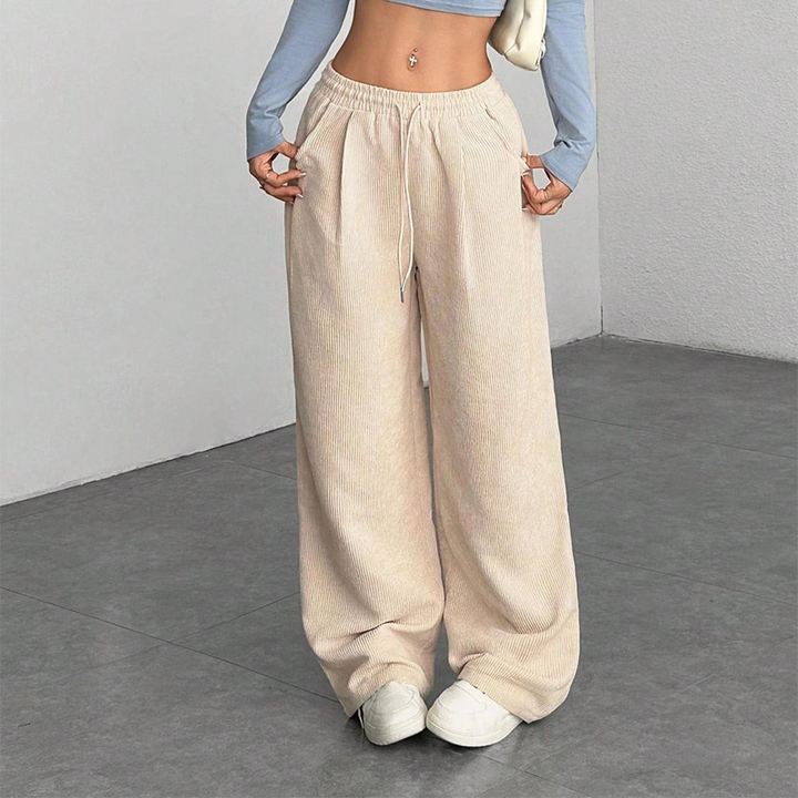 Women's Corduroy Pants with Drawstring | Wide Leg