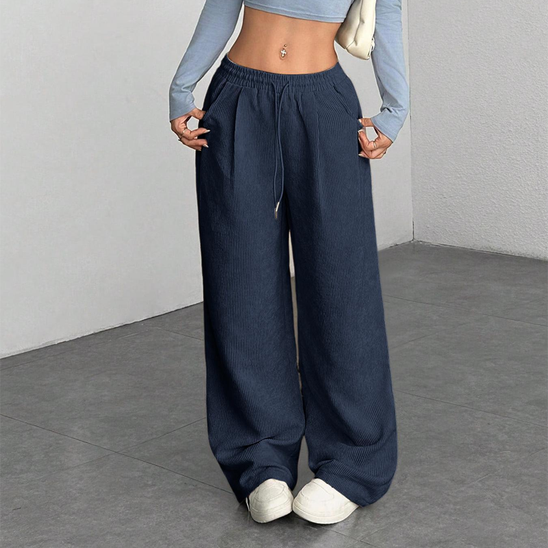 Women's Corduroy Pants with Drawstring | Wide Leg