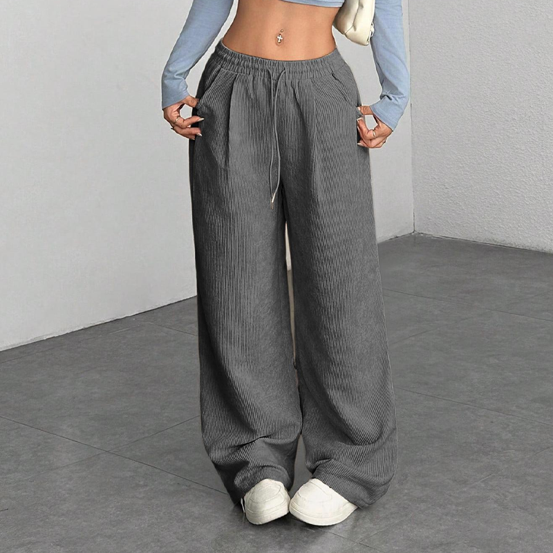 Women's Corduroy Pants with Drawstring | Wide Leg