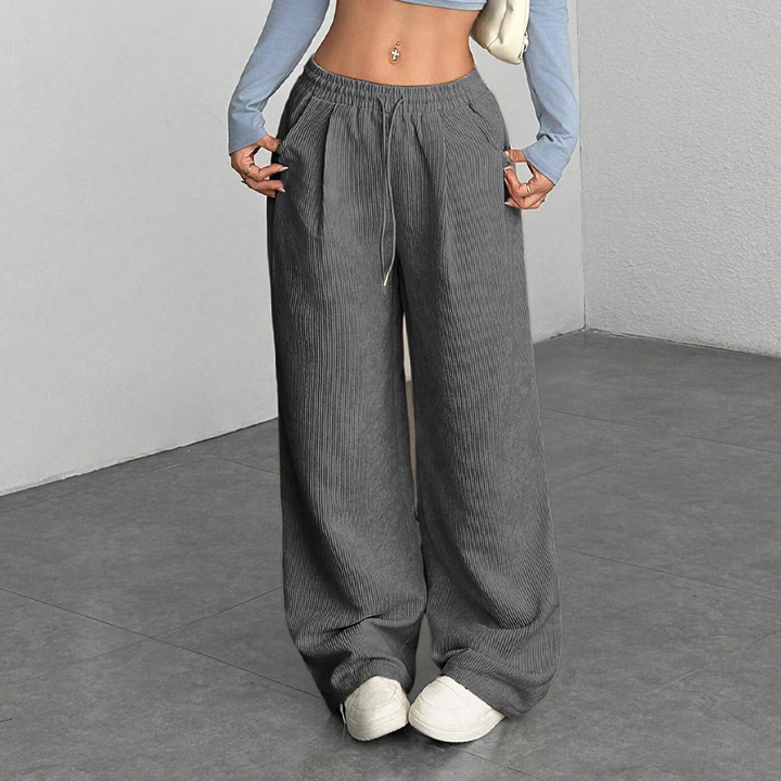 Women's Corduroy Pants with Drawstring | Wide Leg